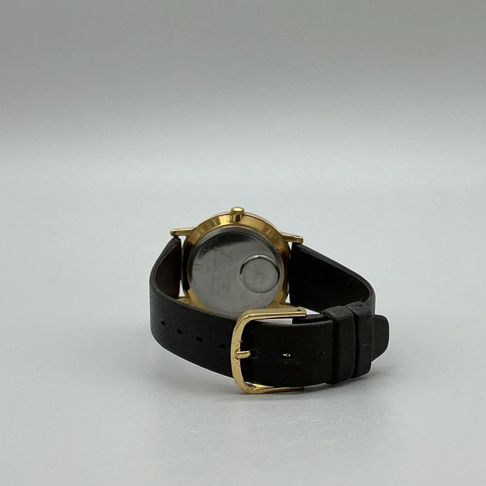 Vintage Timex Mens Watch 32mm White Dial Gold Tone Black Leather New Battery